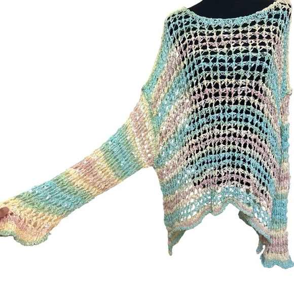POL Rainbow Crotchet Open Knit Top/Swimsuit Cover Size Large - Picture 3 of 7